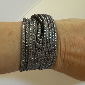 Double Wrap Leather/Suede, Crystal, Silver, Adjustable Band,LightWeight,Comfort